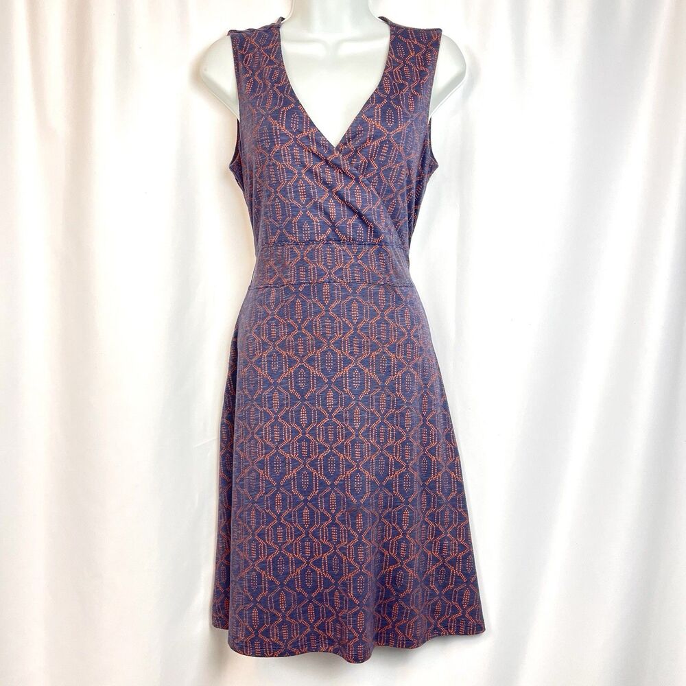Toad & Co Organic Cotton Tencel Surplice V-Neck Geometric A-Line Dress Medium M